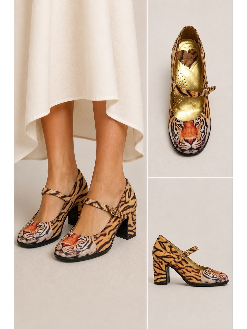 Hot Chocolate Design Tiger Print Mary Jane Heels EU 38 Unique Statement Shoes